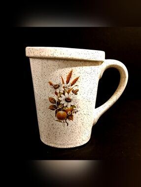 Speckled Ceramic Stoneware Pitcher with Floral Fruit Design - Cream and Brown
